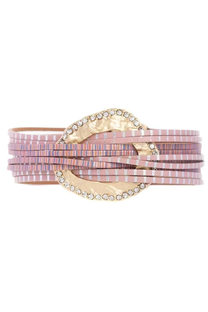 Vegan Leather Disk Bracelet - Pink