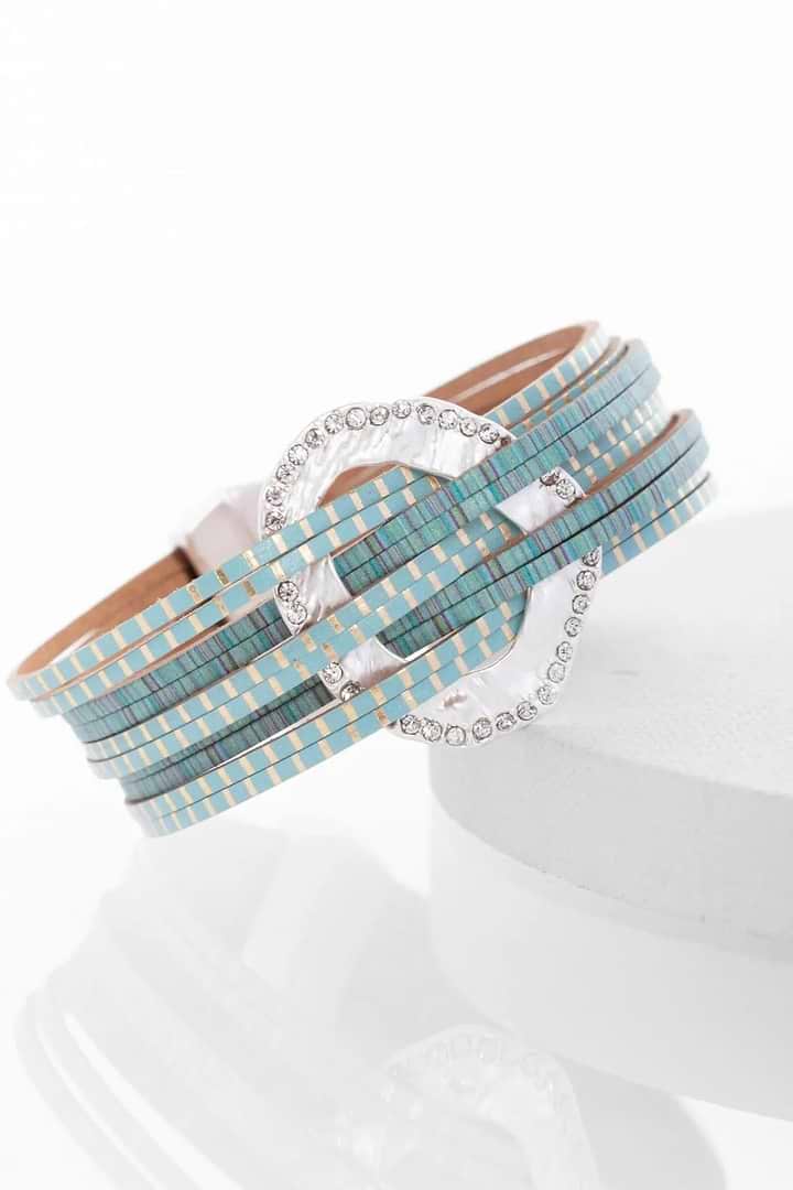 Vegan Leather Disk Bracelet - Turquoise