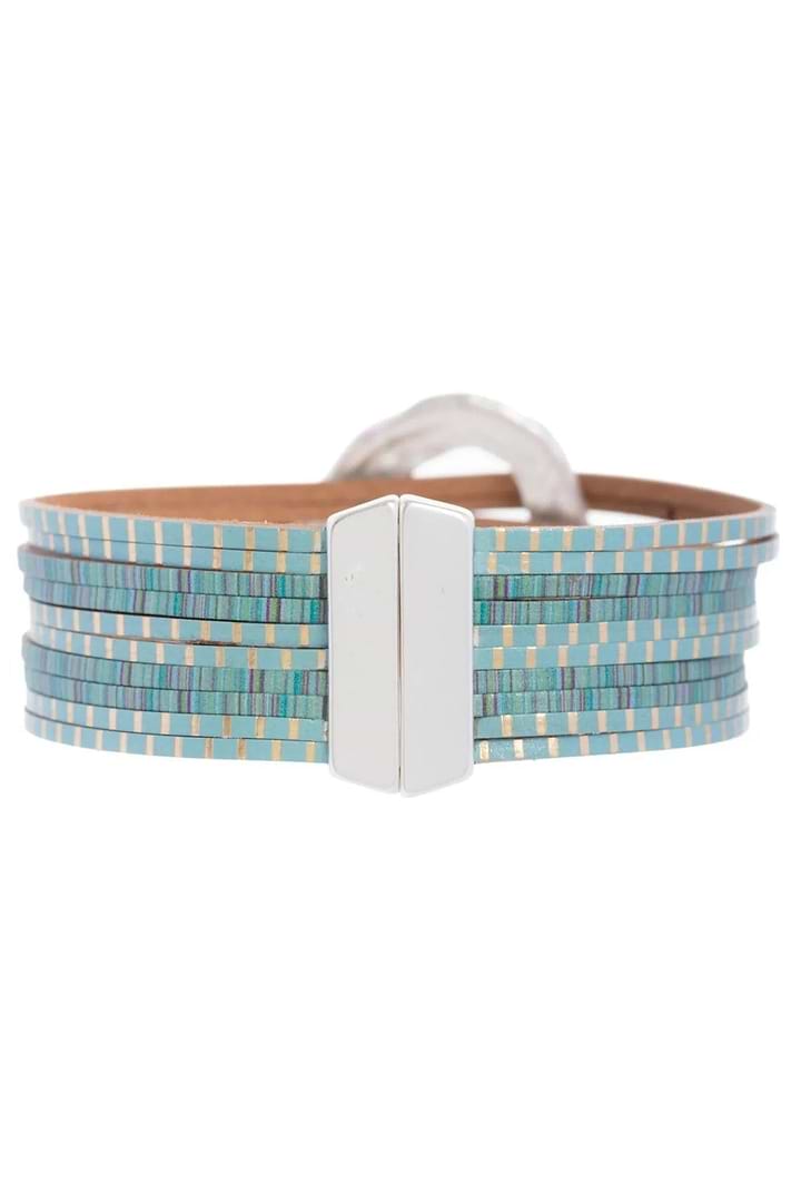 Vegan Leather Disk Bracelet - Turquoise