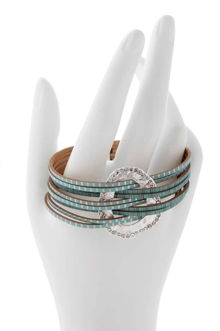 Vegan Leather Disk Bracelet - Turquoise