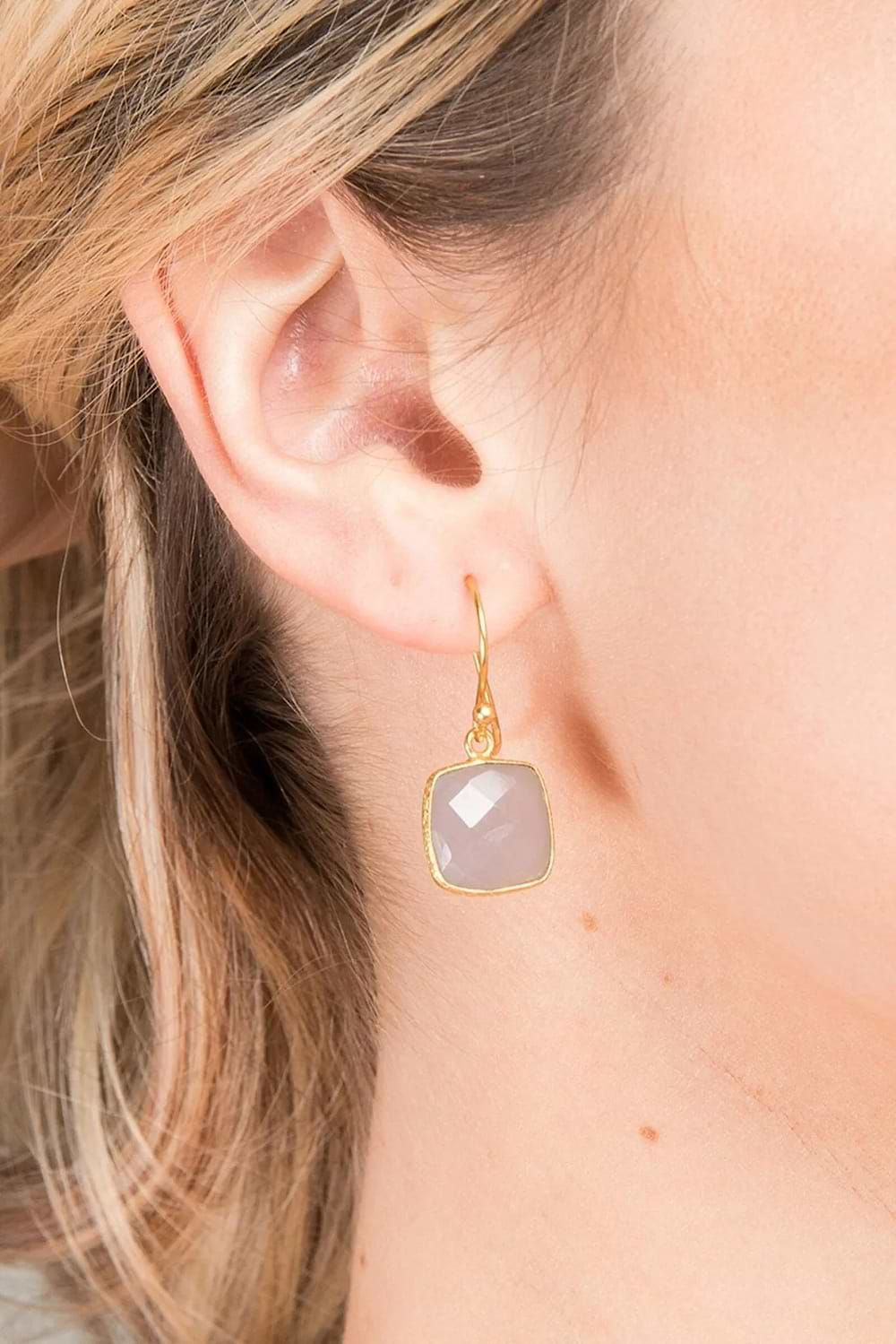 Cushion Gemstone Earring - Gray