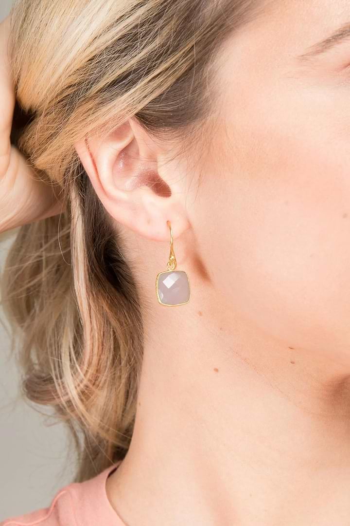 Cushion Gemstone Earring - Gray