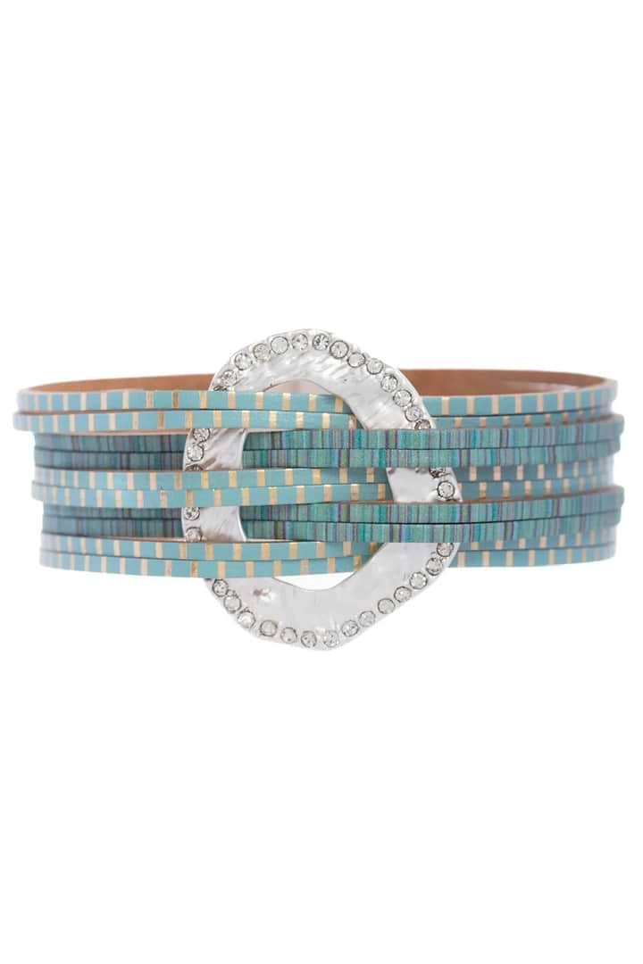 Vegan Leather Disk Bracelet - Turquoise