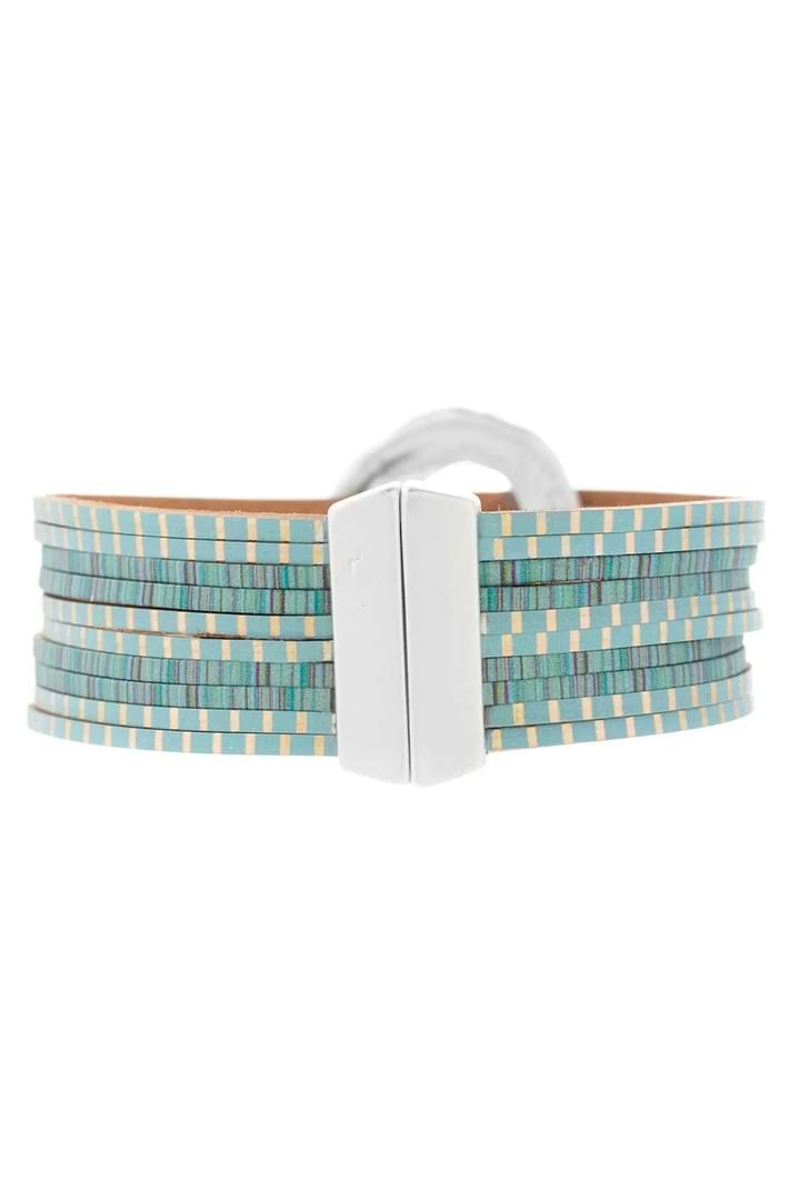 Vegan Leather Disk Bracelet - Turquoise
