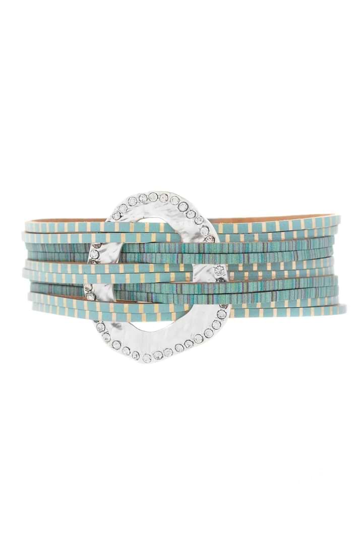 Vegan Leather Disk Bracelet - Turquoise