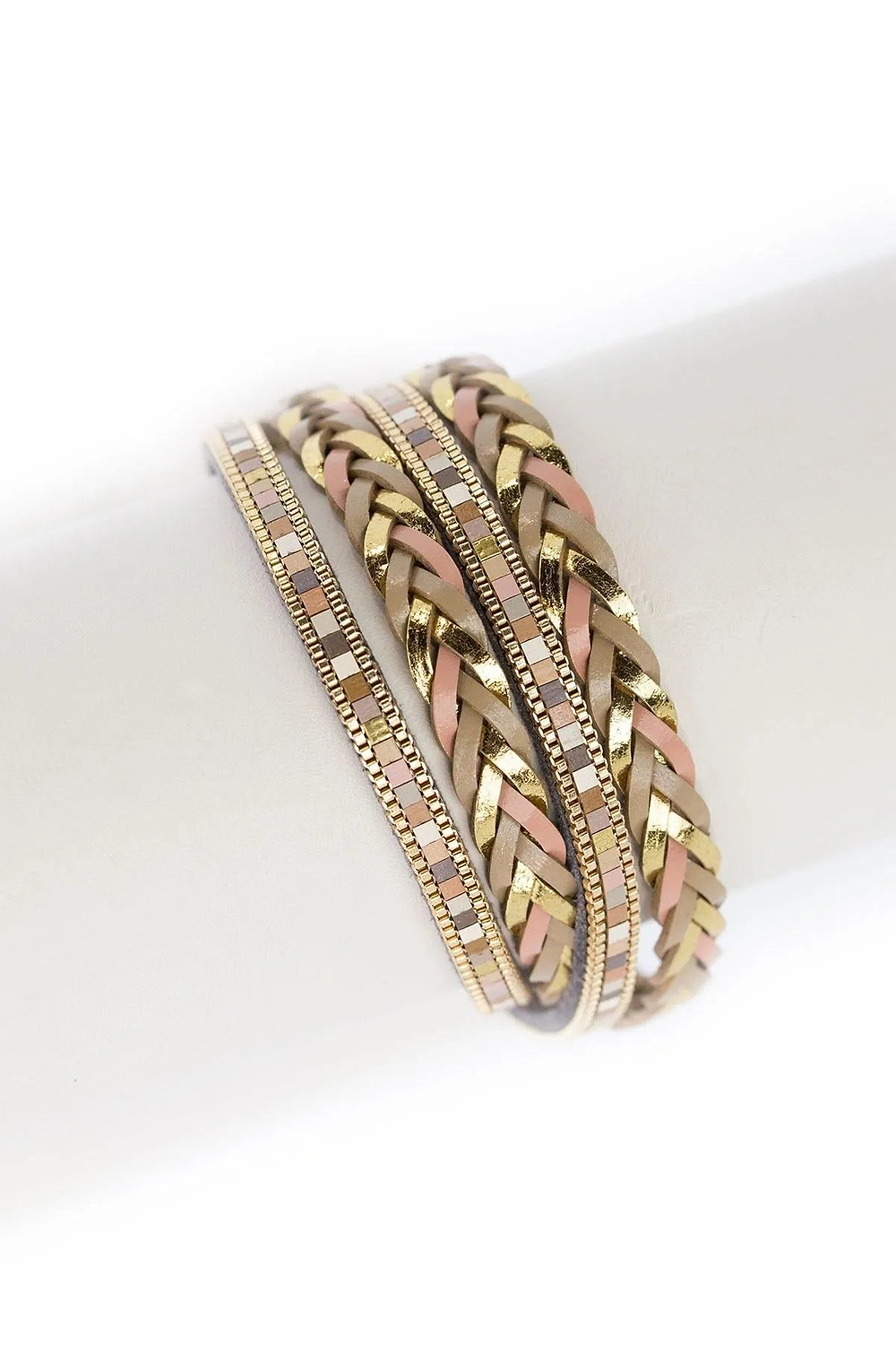 All Tied Up Braided Leather Bracelet Gold