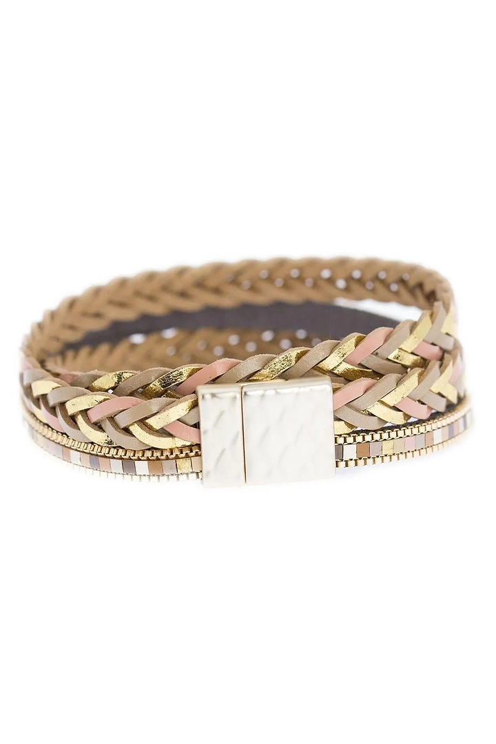 All Tied Up Braided Leather Bracelet Gold