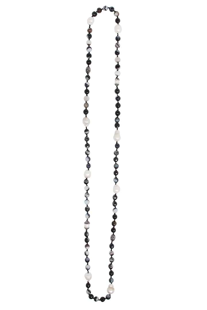 Tahitian Pearl Beaded Long Necklace Black