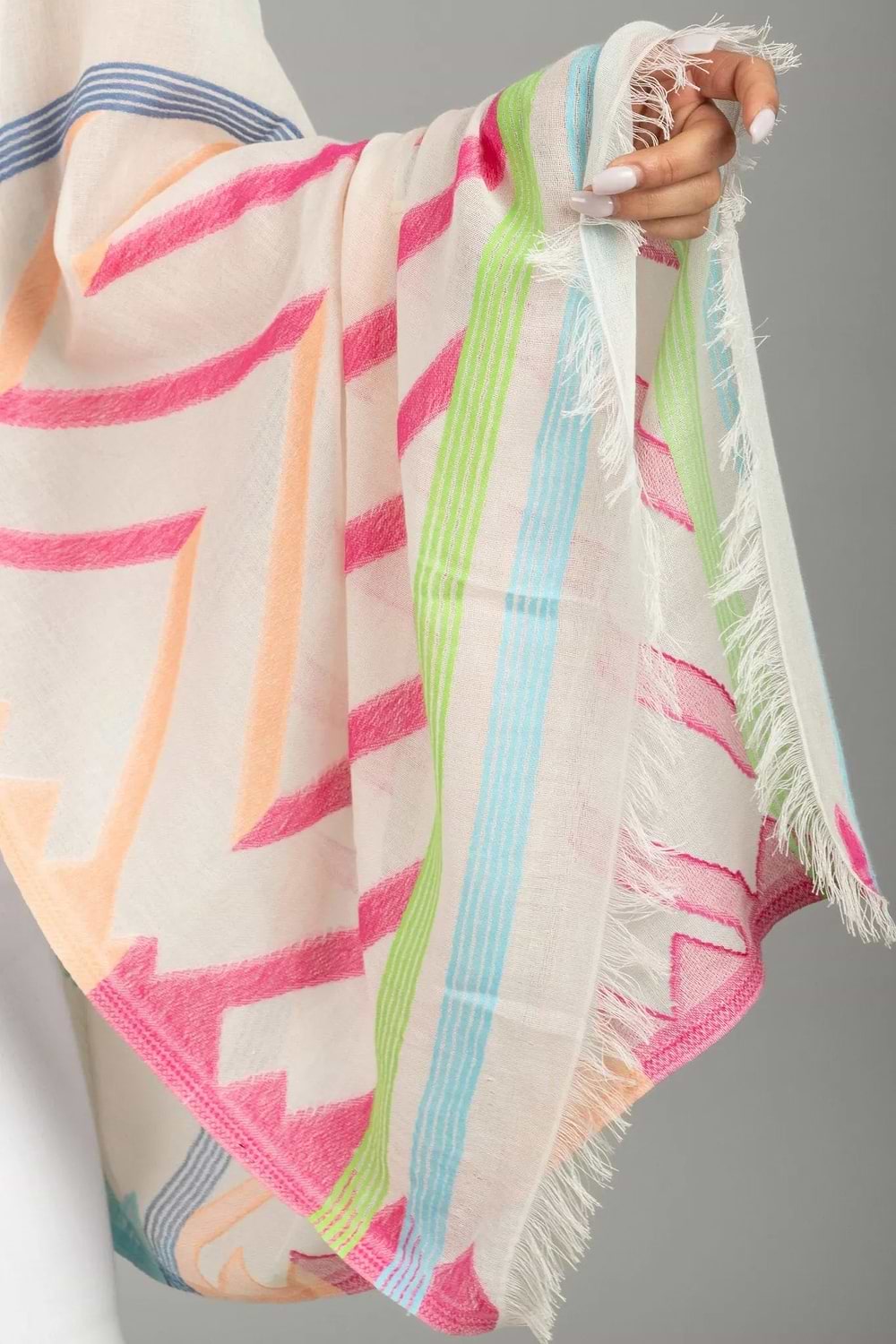 Colorful Mixed Pattern Scarf - Old Lace