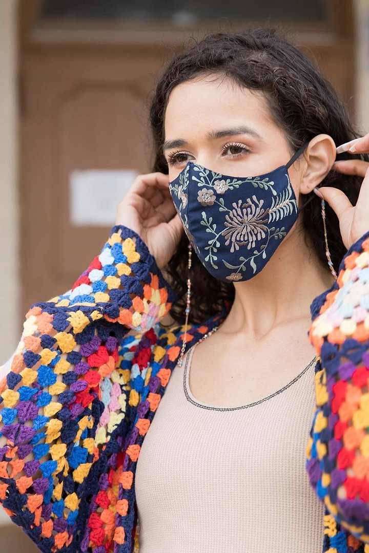 Primavera Embroidered Face Mask Navy