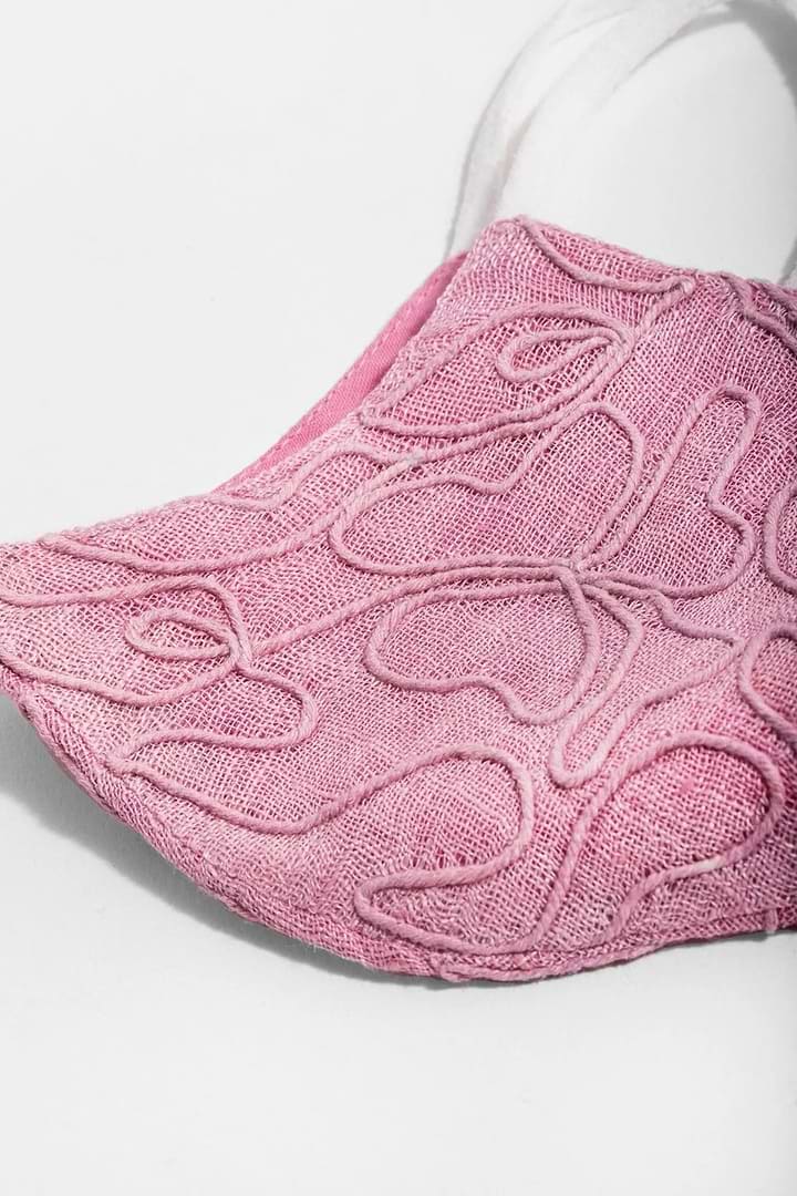 Linen Embroidered Mask Pink