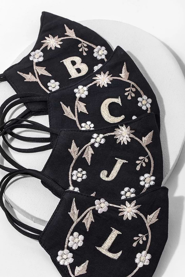 Custom White Embroidered Monogram Face Mask Black