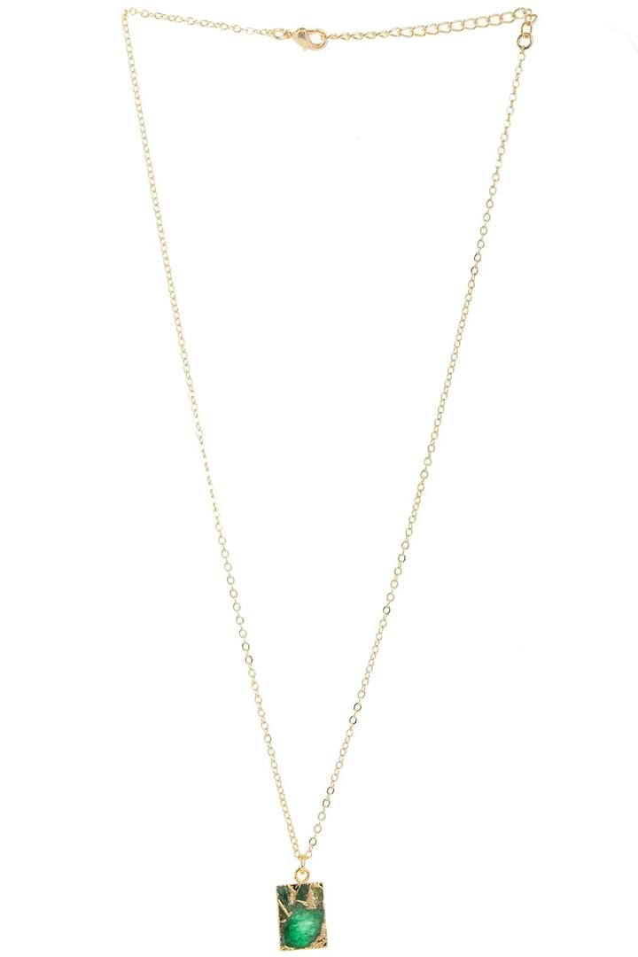 Mini Square Gemstone Earring and Necklace Set Green