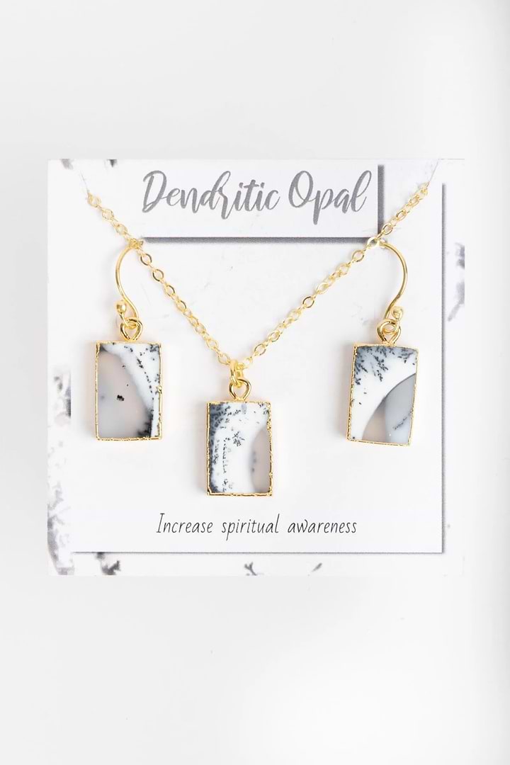 Mini Square Gemstone Earring and Necklace Set Gainsboro