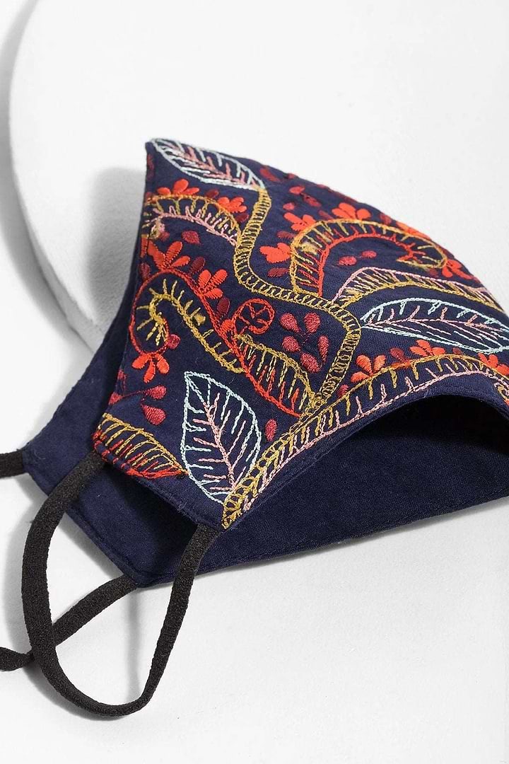 Autumn Embroidered Face Mask Navy