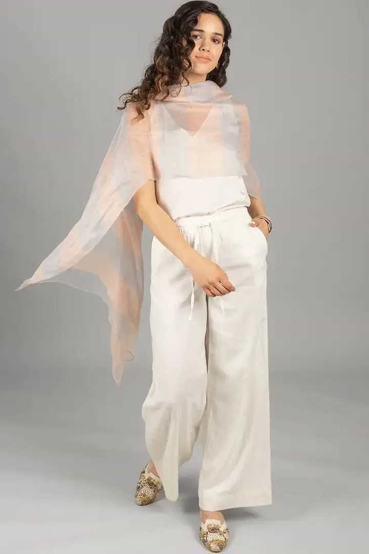 Silk Wool Shimmering Striped Scarf - Peach Puff