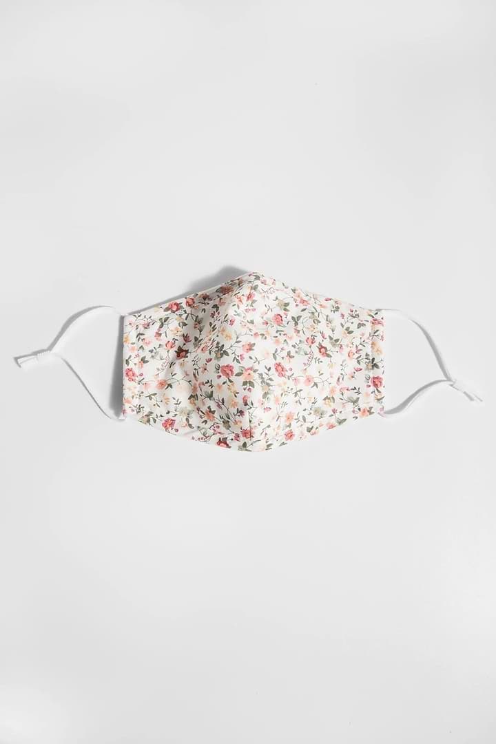 Adjustable Floral Face Mask with Two PM2.5 Filters White