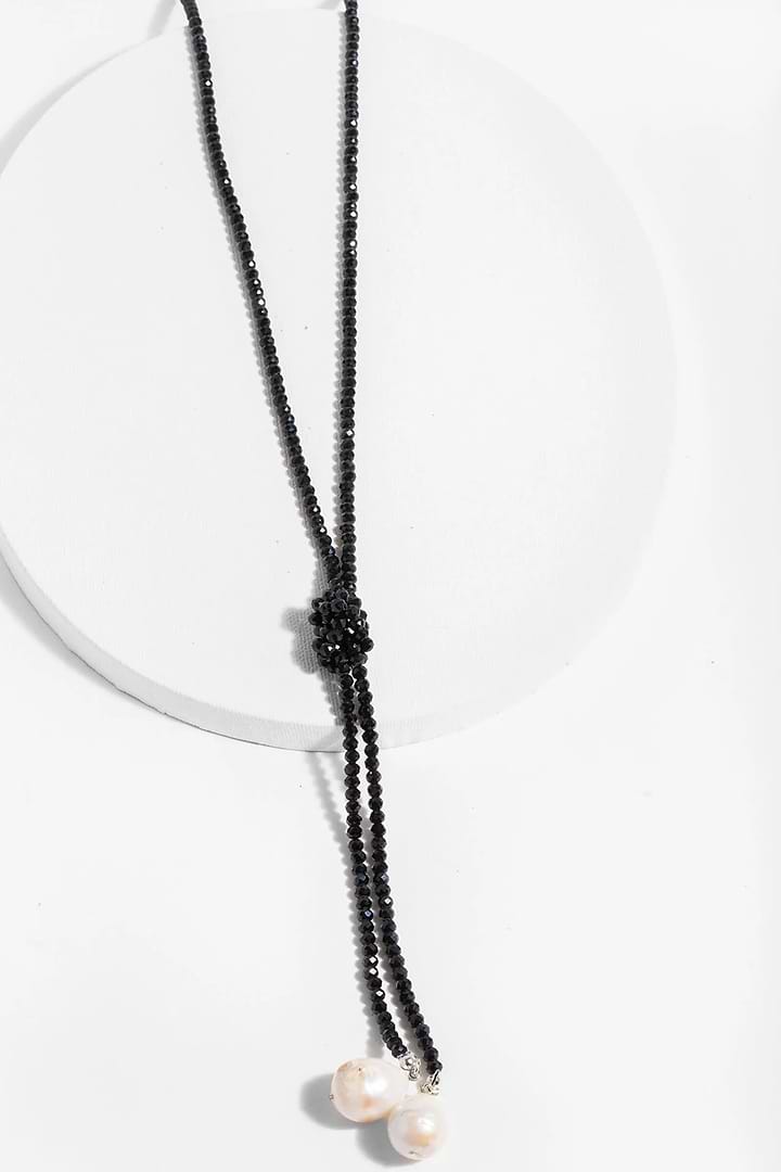 Baroque Knotted Pearl Necklace Black