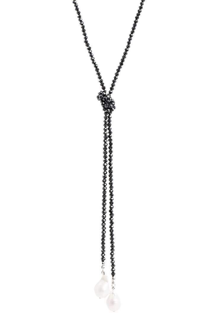 Baroque Knotted Pearl Necklace Black