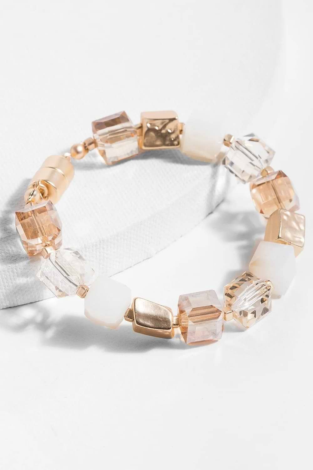 Faceted Bead and Stone Bracelet - Antique White