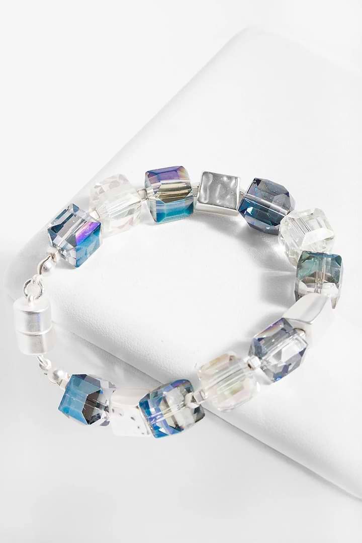 Faceted Bead and Stone Bracelet - Blue