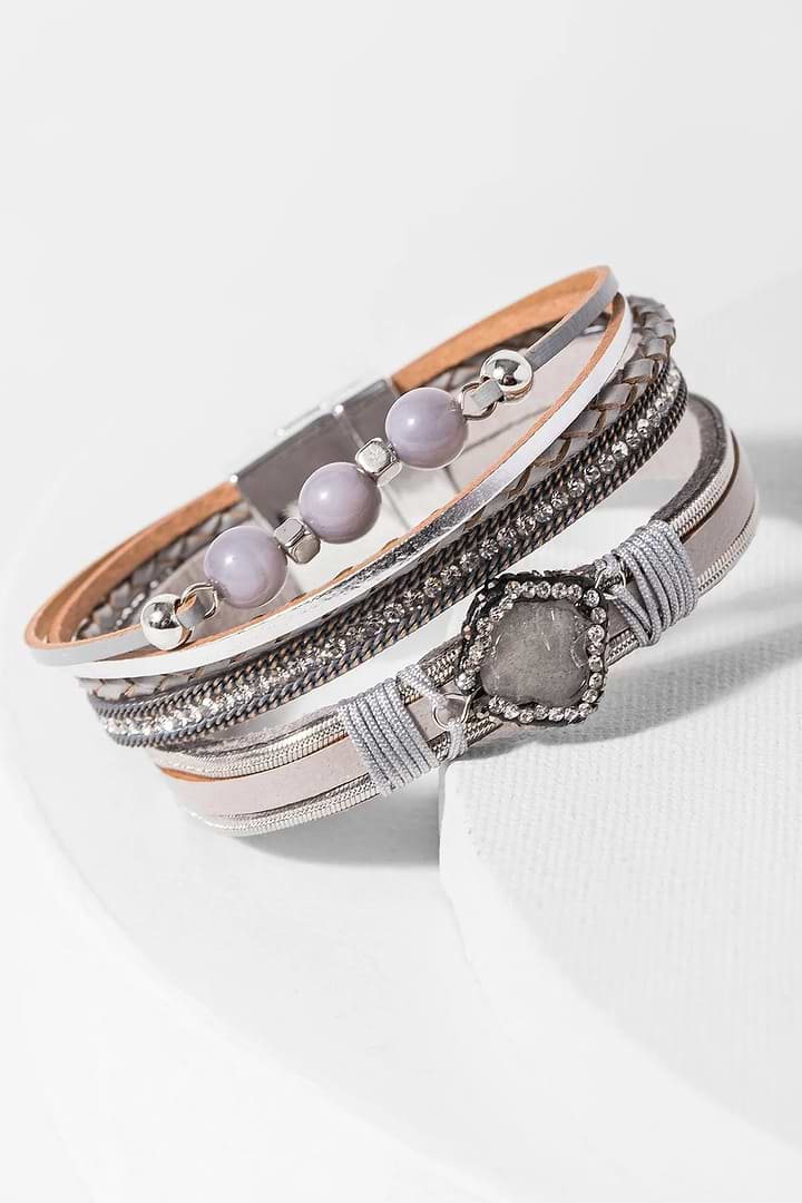 Mixed-In Leather Bracelet Gainsboro