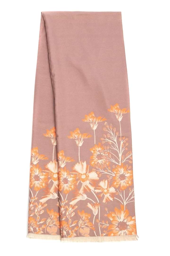 Reversible Floral Oversized Scarf - Orange
