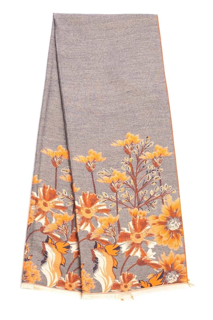 Reversible Floral Oversized Scarf - Gray