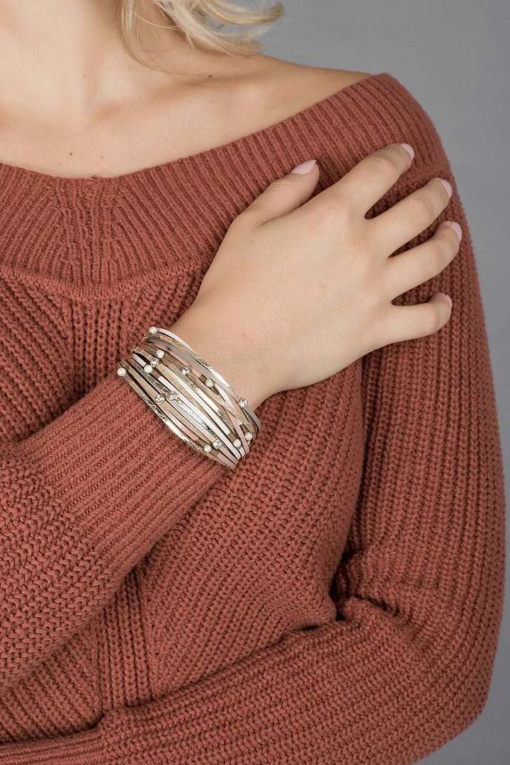Vibrant Leather Multi Strand Bracelet - Burly Wood