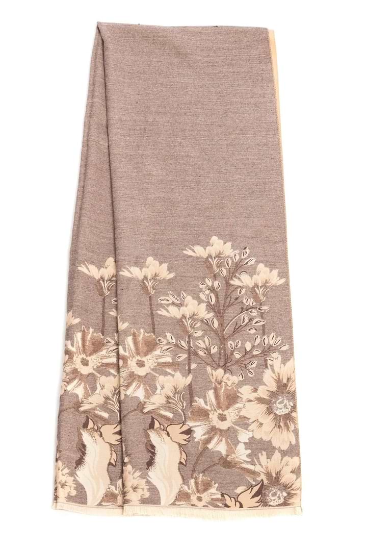 Reversible Floral Oversized Scarf - Antique White