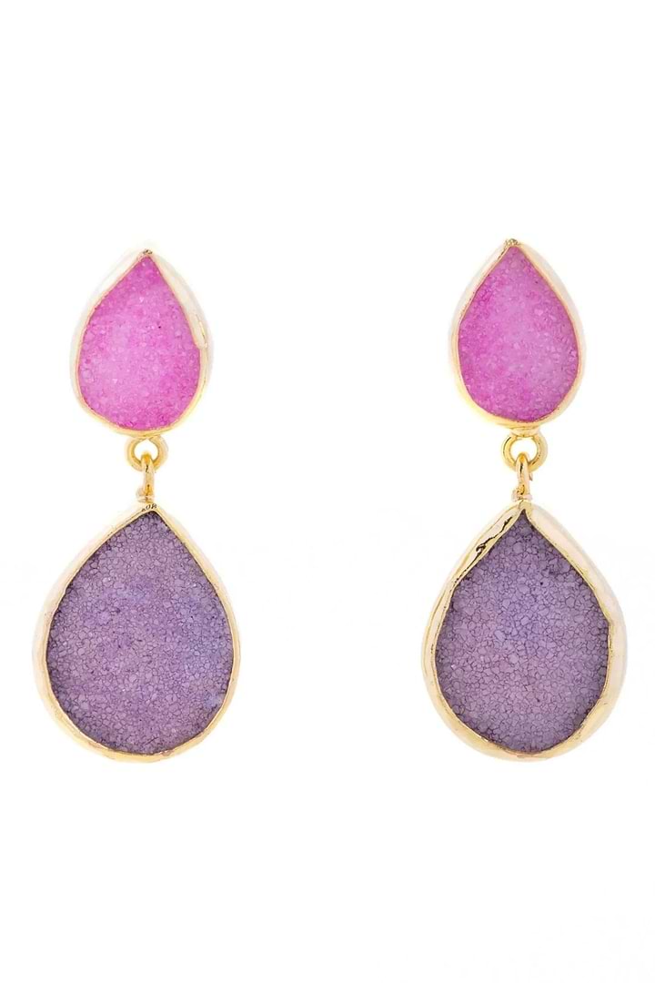 Druzy Pear Dangle Earrings - SAACHI - Plum - Earrings