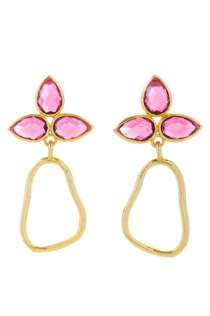 Triple Gemstone Abstract Dangle Earrings - Hot Pink