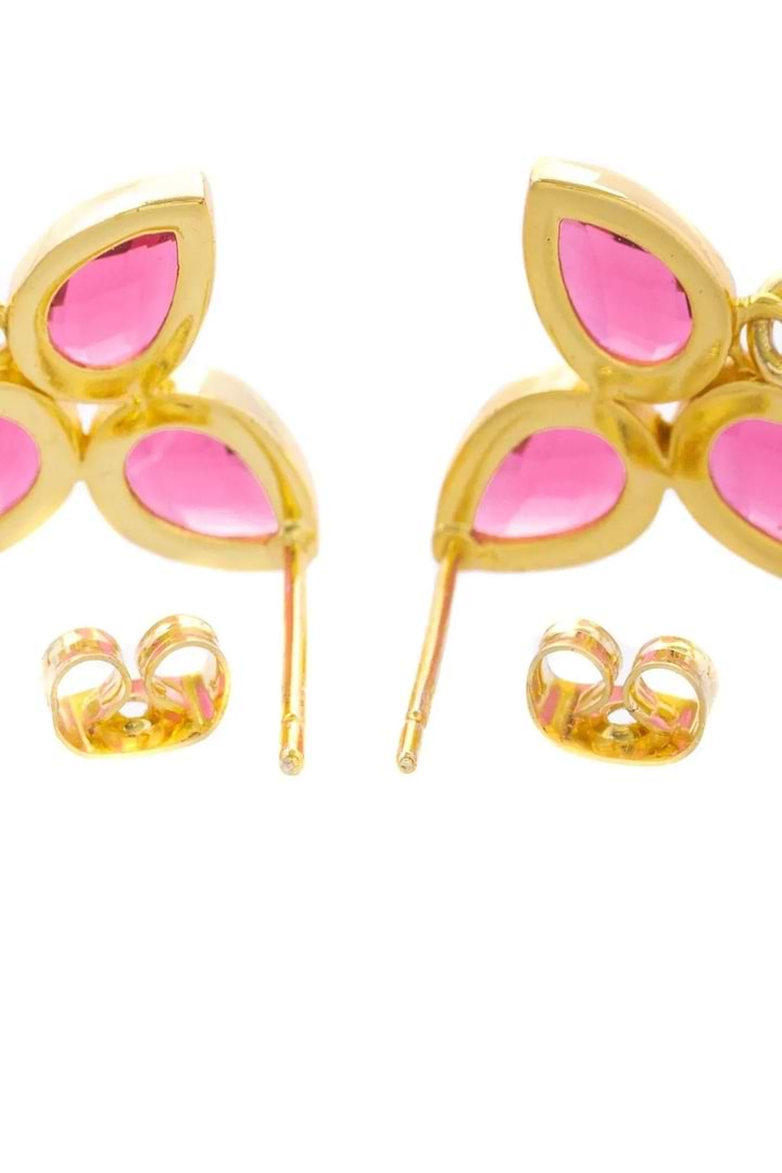 Triple Gemstone Abstract Dangle Earrings - Hot Pink