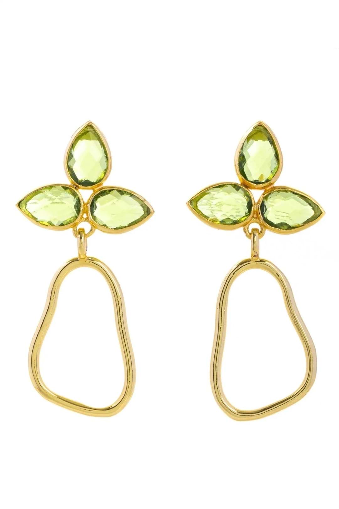 Triple Gemstone Abstract Dangle Earrings - Light Green