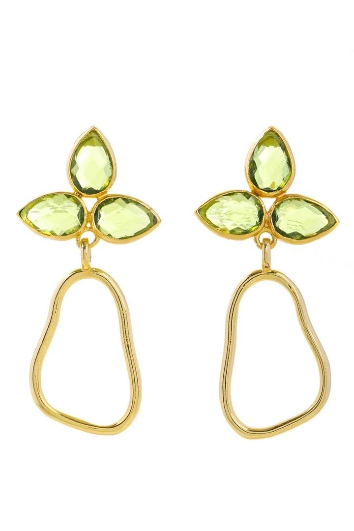 Triple Gemstone Abstract Dangle Earrings - Light Green