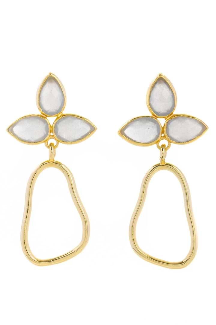 Triple Gemstone Abstract Dangle Earrings - Light Gray