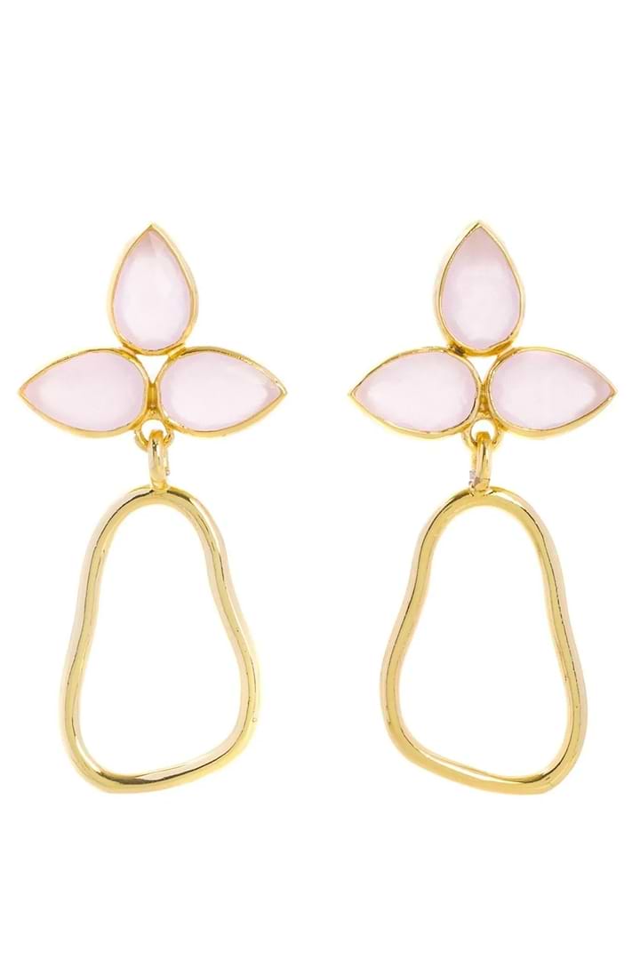 Triple Gemstone Abstract Dangle Earrings - Baby Pink