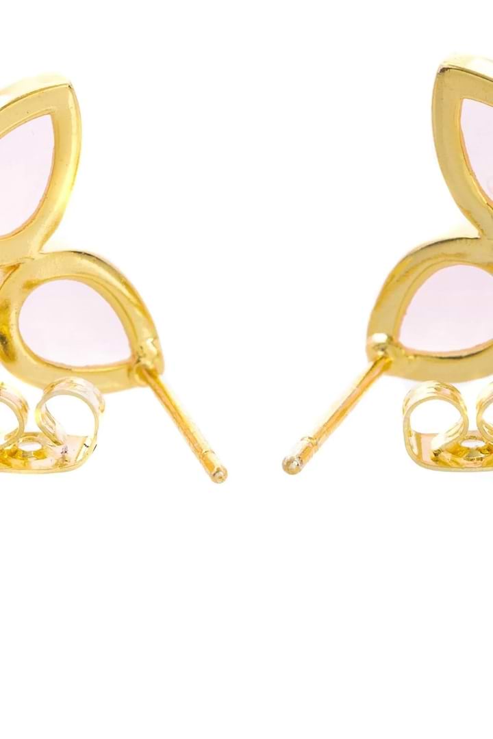 Triple Gemstone Abstract Dangle Earrings - Baby Pink