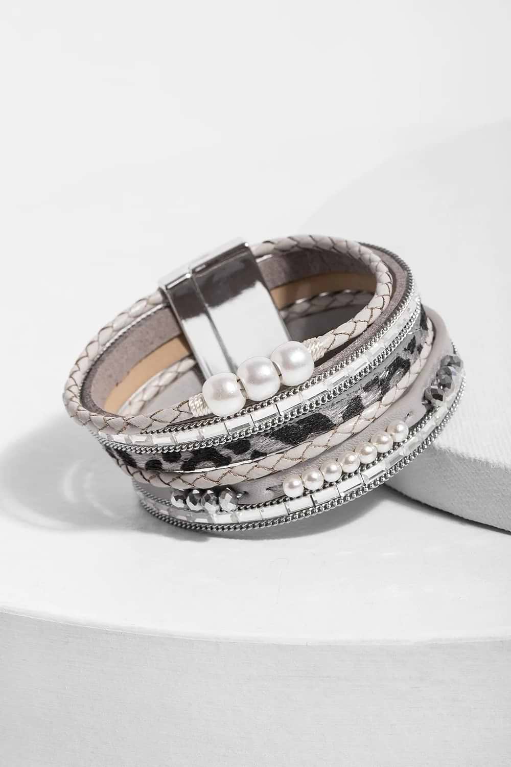 Wild About Pearls Leather Bracelet Silver