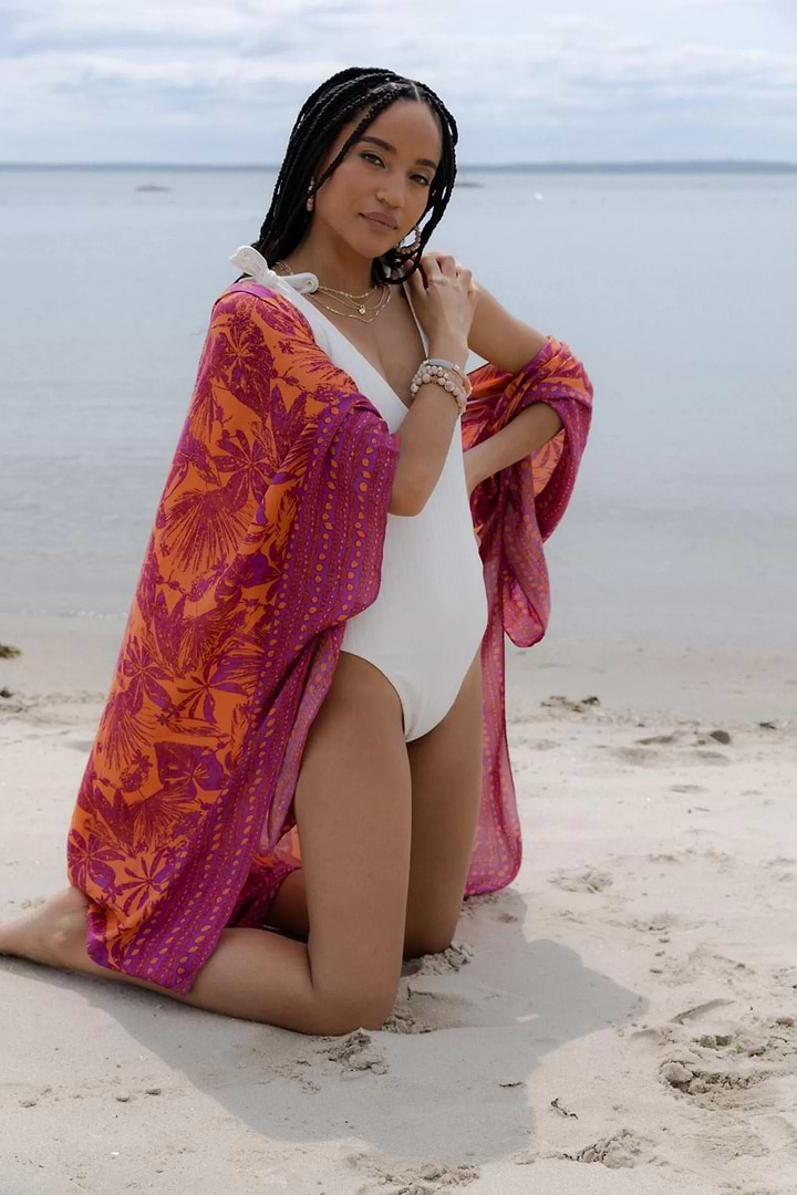 Tropical Print Kimono - Fuchsia