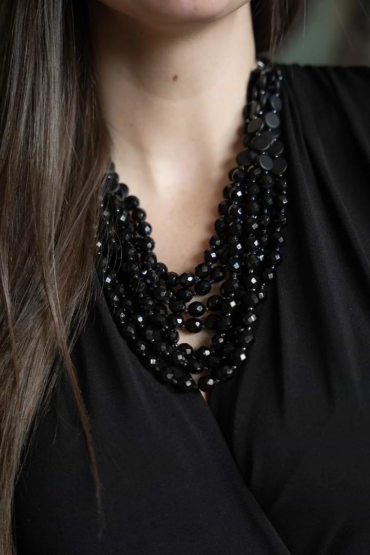 Beaded Multi Strand Chunky Necklace - Black