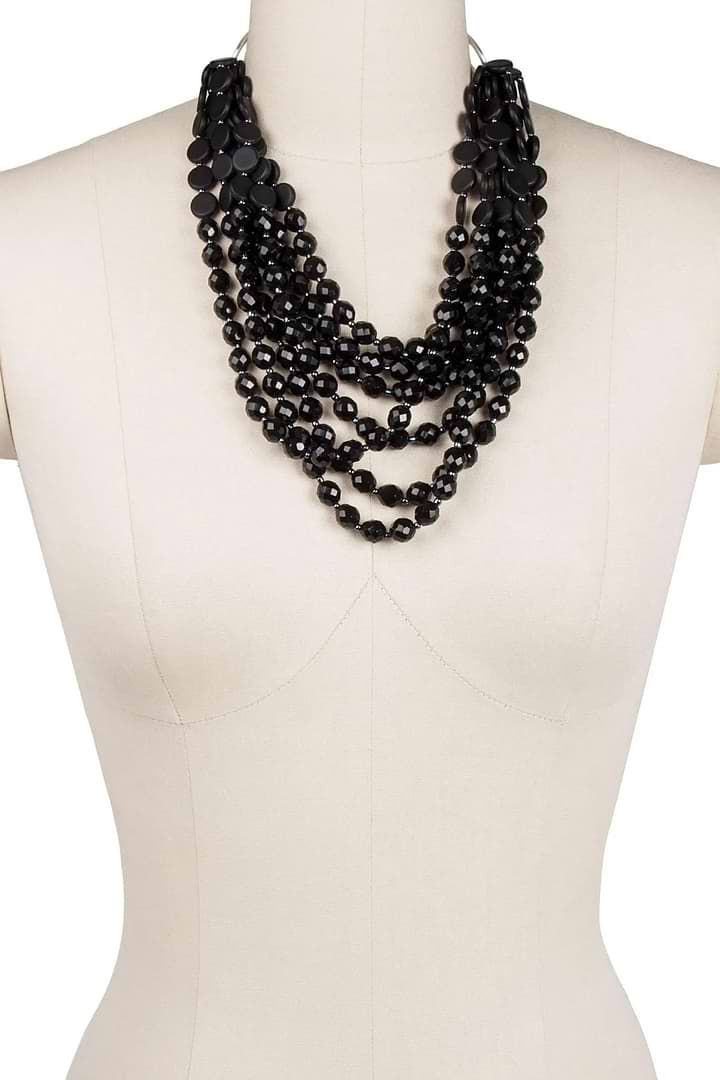 Beaded Multi Strand Chunky Necklace - Black