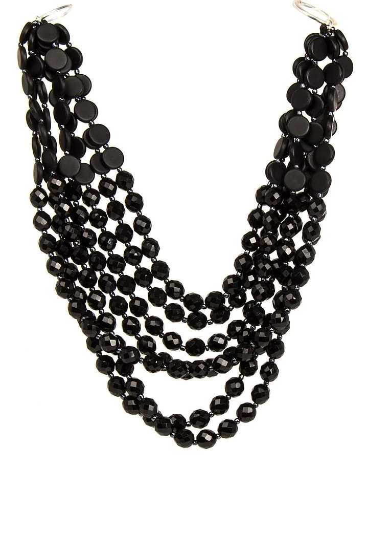Beaded Multi Strand Chunky Necklace - Black