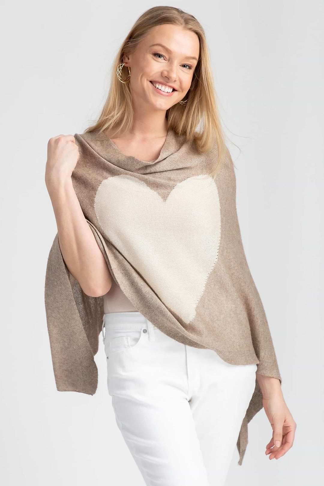 Heart Cashmere and Silk Poncho - Linen