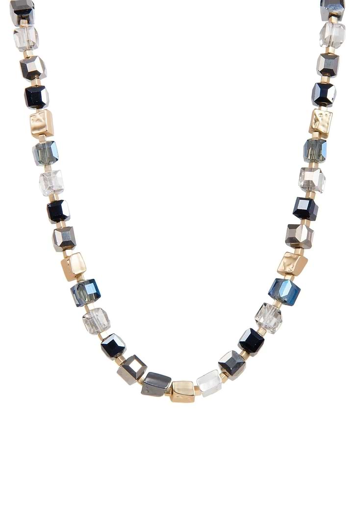 Faceted Bead and Stone Necklace Navy