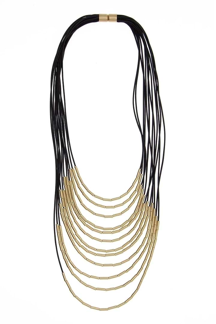Waterfall Strand Long Layered Necklace Black