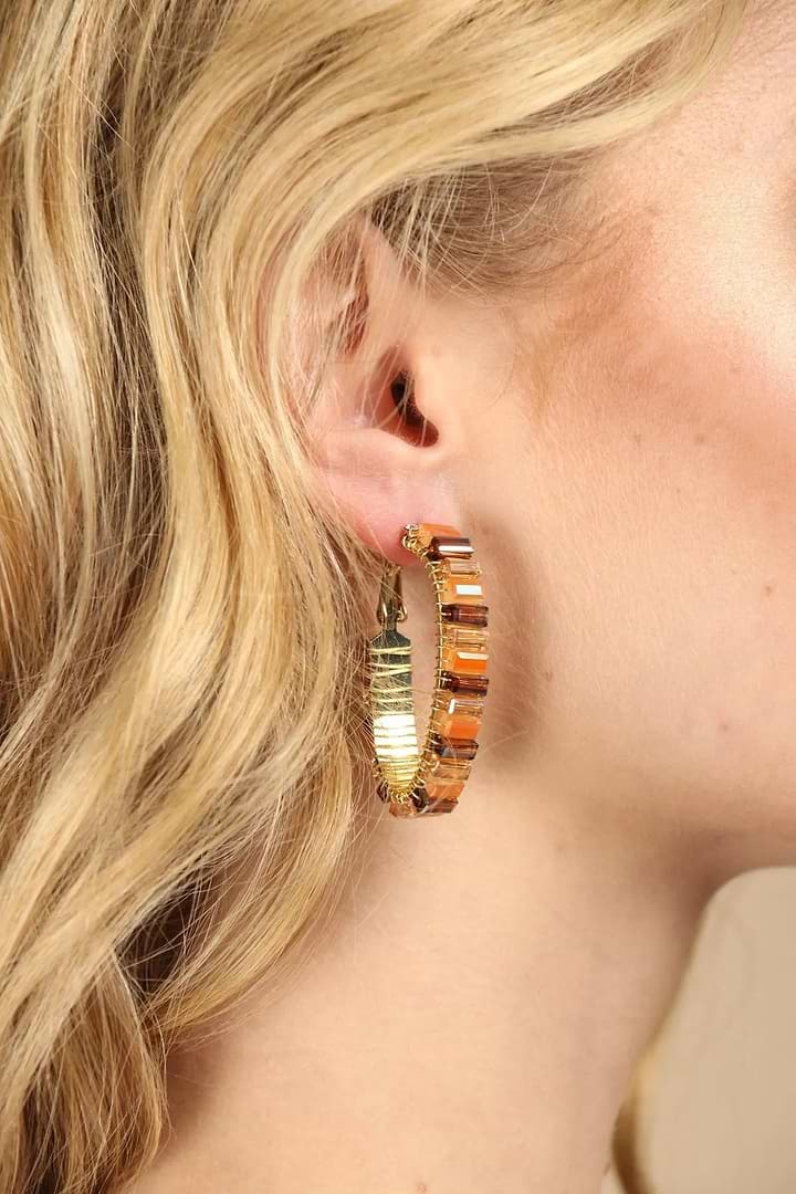 Mosaic Beaded Hoop Earring Orange
