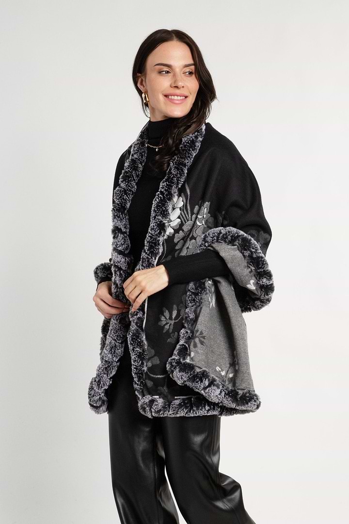 Blooming Faux Fur Scarf Black