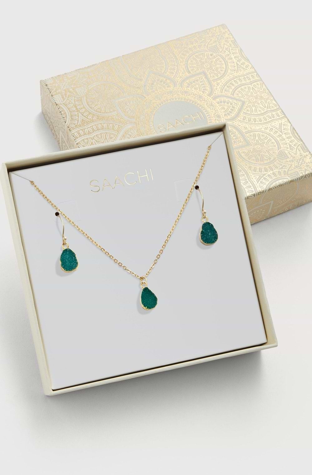 Mini Druzy Earring and Necklace Set Teal