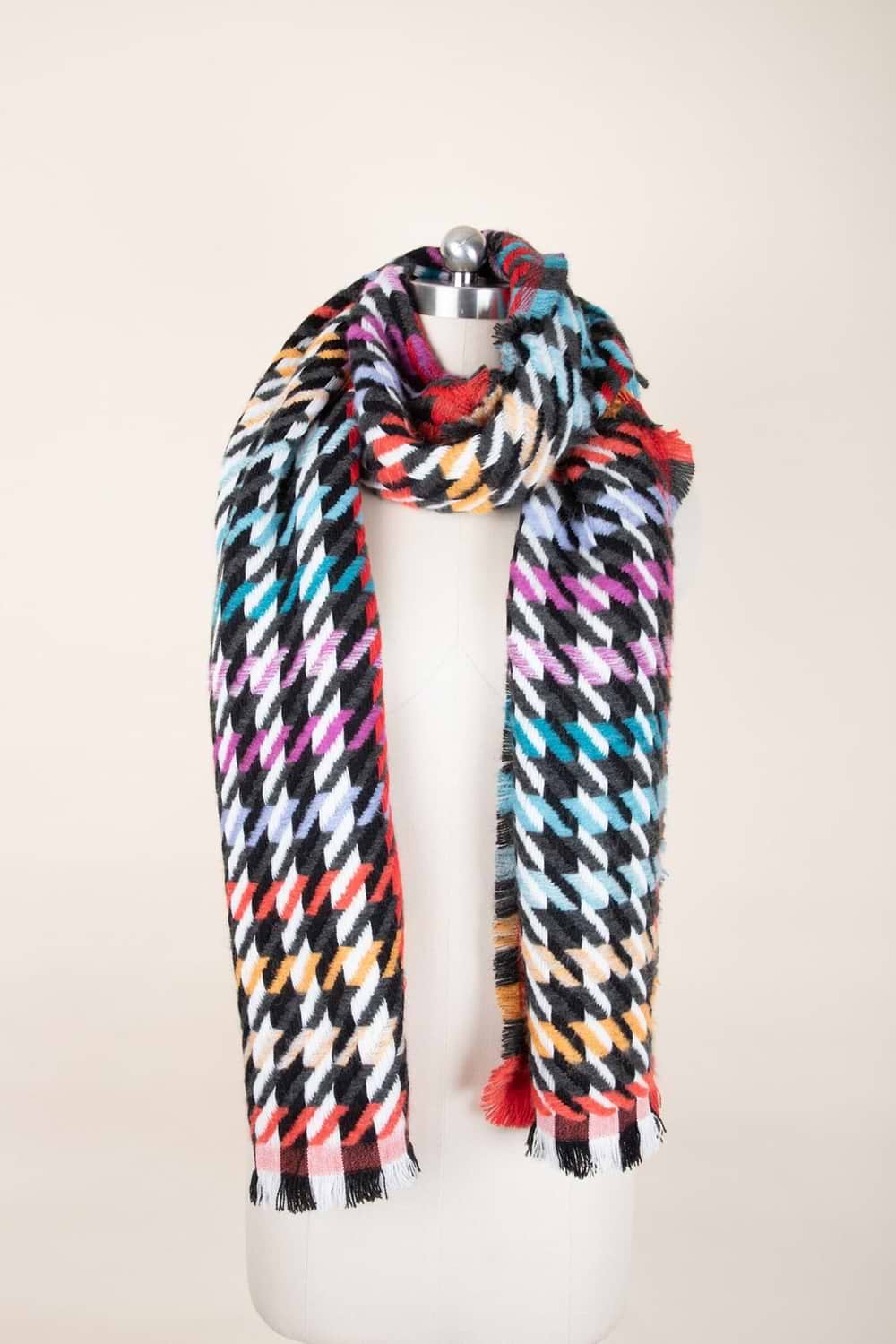 Woven Rainbow Accented Scarf Dark Multi